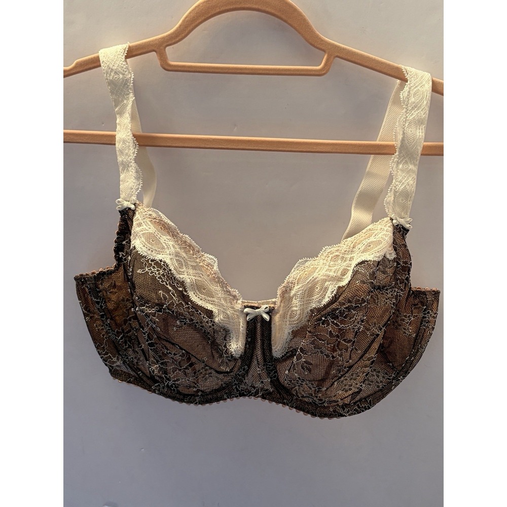 PrimaDonna Deauville Full Cup Bra 36F Caramel Black Lace Cream Trim Underwire